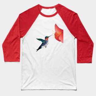 Hummingbird Tribal Tattoo Style Orange Flower Baseball T-Shirt